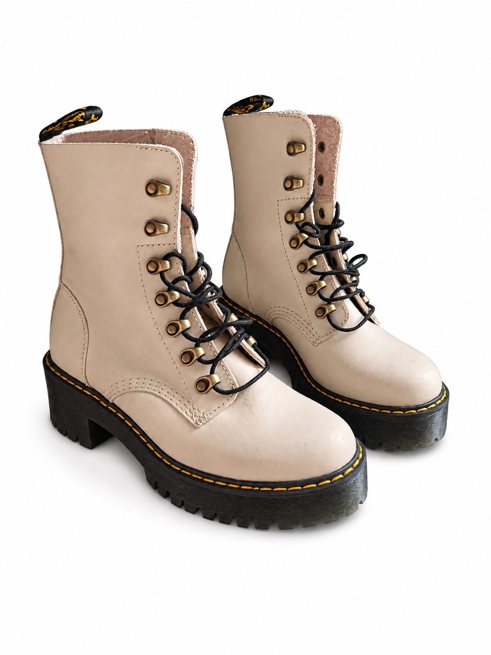Dr. Martens Women's Beige Lace-Up Platform Boots